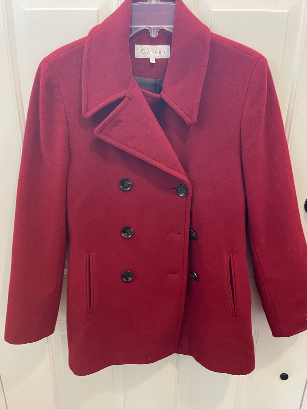 Calvin Klein Women's Deep Red Double-Breasted Pea Coat
